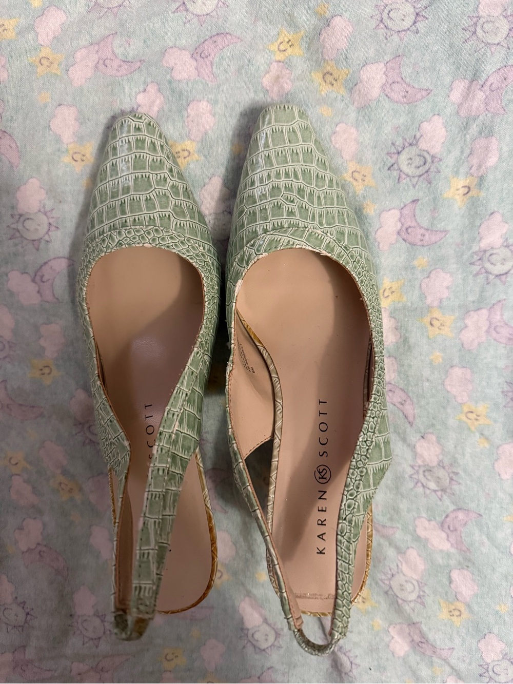 Karen Scott Light Sage Croc-Embossed Slingback Mules